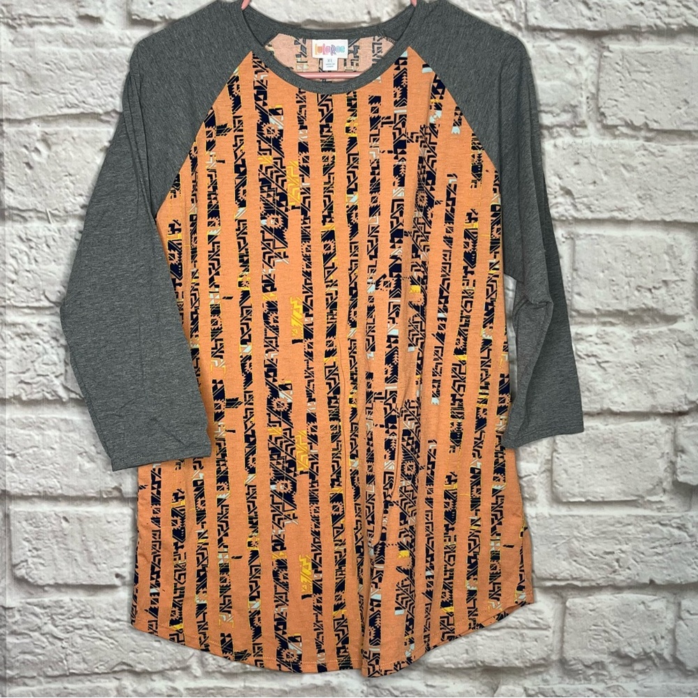 LulaRoe Patterned Orange Gray‎ Top Women's Size XL 3/4 sleeves